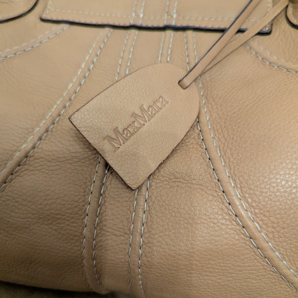Vintage Max Mara Camel Leather Satchel Pebbled Leather Bag - Picture 3 of 9